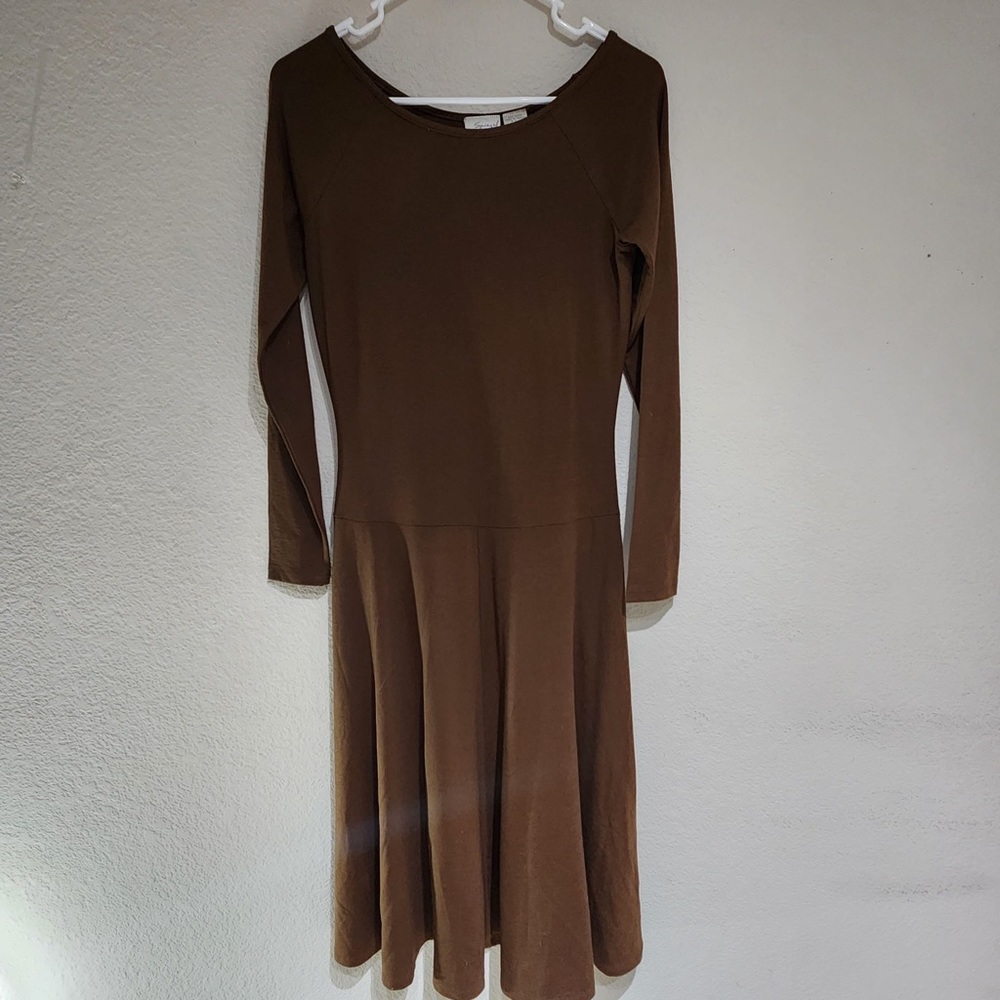 Spiegel Long Sleeve  Brown Knit Sweater Dress with Scoop Neckline Size 8